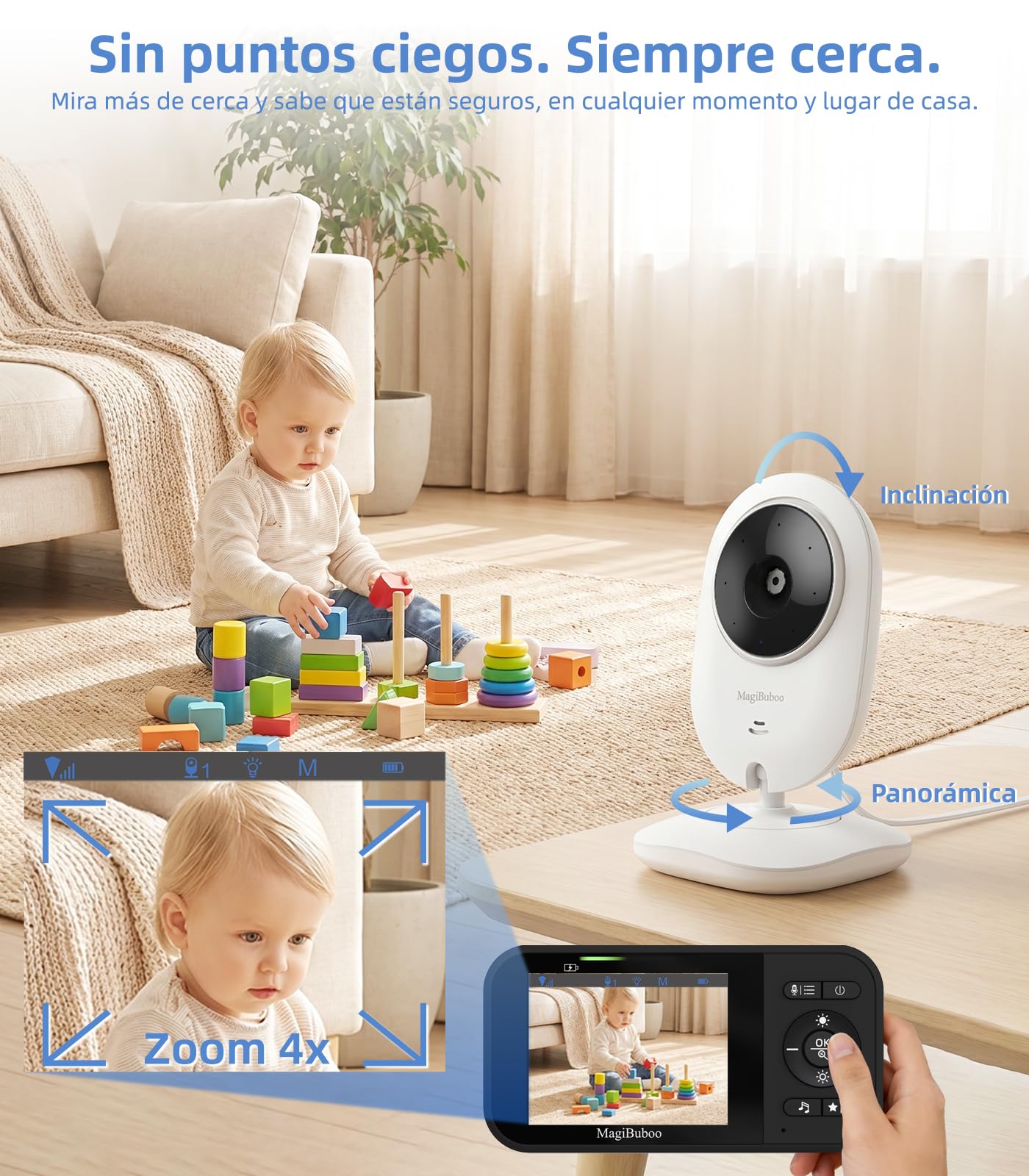 Monitor para bebés sin Wi-Fi, cámara de vídeo para bebés, visión Nocturna por Infrarrojos, Audio bidireccional, detección de llanto, Pantalla IPS de 2,8 Pulgadas, Modo VOX, autonomía de 30 Horas
