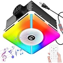 Bathroom Exhaust Fan with Bluetooth Speaker &amp; Light, Plug &amp; Play Installation, 230 CFM 1.5 Sone Bathroom Fan, 7 RGB Modes and 3 Music Rhythms, Remote Control, 3000K-6500K Temperatures