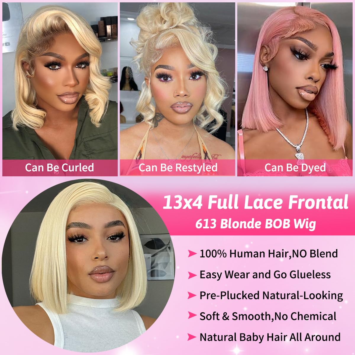 10 Inch Blonde Bob Wig Human Hair 200% Density 613 Bob Wig Human Hair 613 13x4 Hd Lace Frontal Wig Pre Plucked With Baby Hair