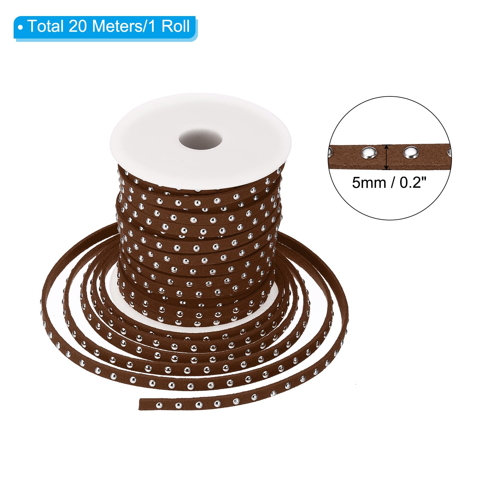 PATIKIL 65.6ft Studded Faux Suede Cord Rope for Jewelry Making 5mm Micro Fibre Flat Leather Lace Beading String Ribbon with Rivets - Image 2