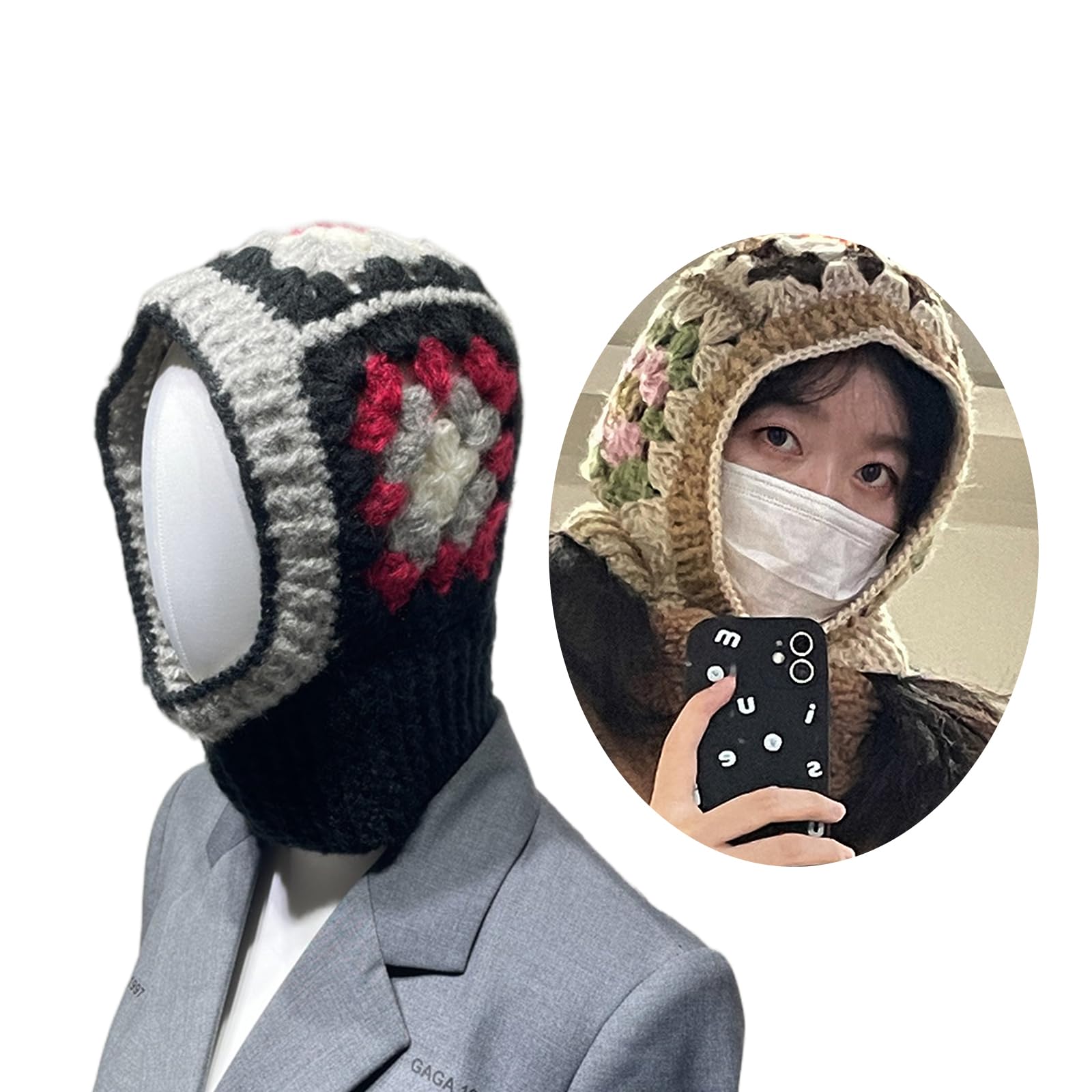 Cagoule élastique coupe-vent avec motif floral pour homme et femme garde le cou au chaud Bonnet pour temps froid Cyclisme Randonnée Hiver Adulte Écharpe d'hiver chaude