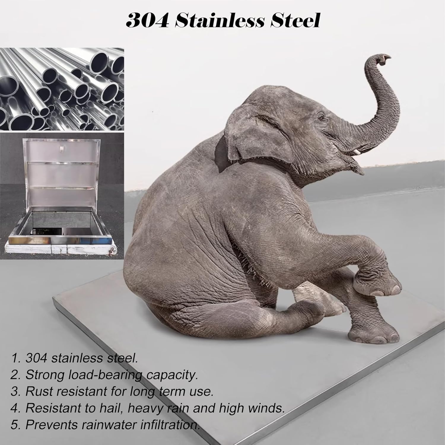 Outdoor 23.6-39.4 IN Square Roof Skylight Cover, 304 Stainless Steel Basement Exit Covers with Padlock Handle, Heavy Duty Industrial Emergency Access Covers