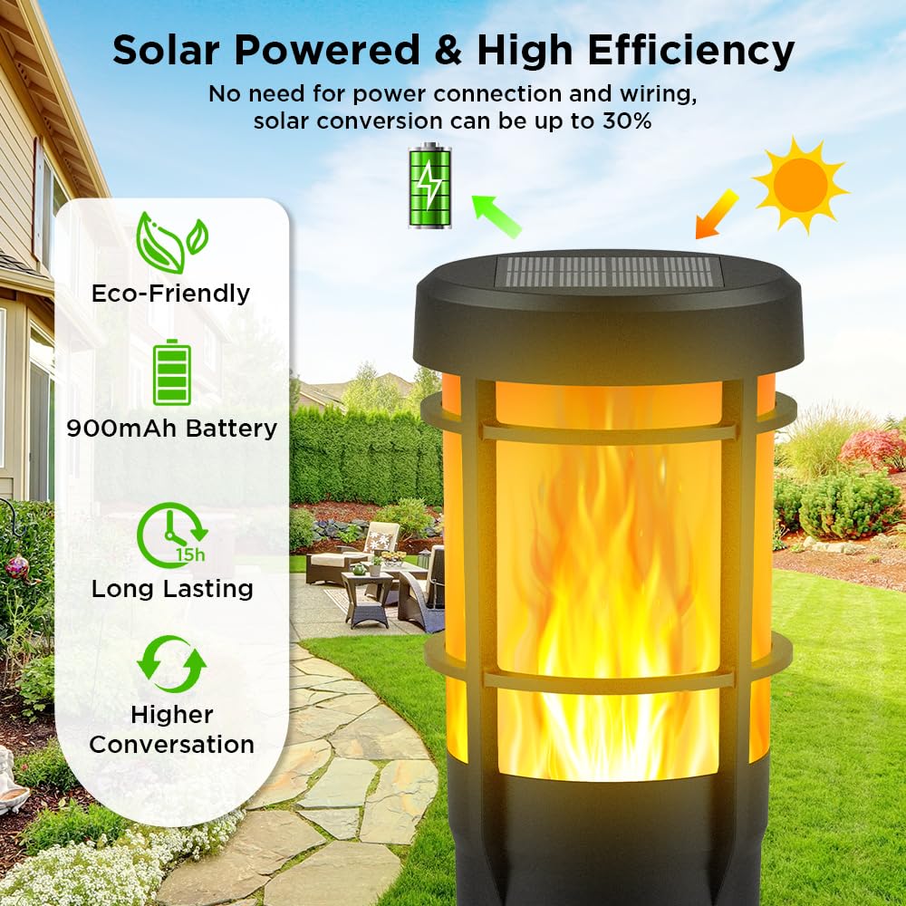 Solarlampen für Außen 4 Stück Solarfackeln mit Realistischer Flammeneffekt RGBW IP65 Wasserdicht Gartenfackeln