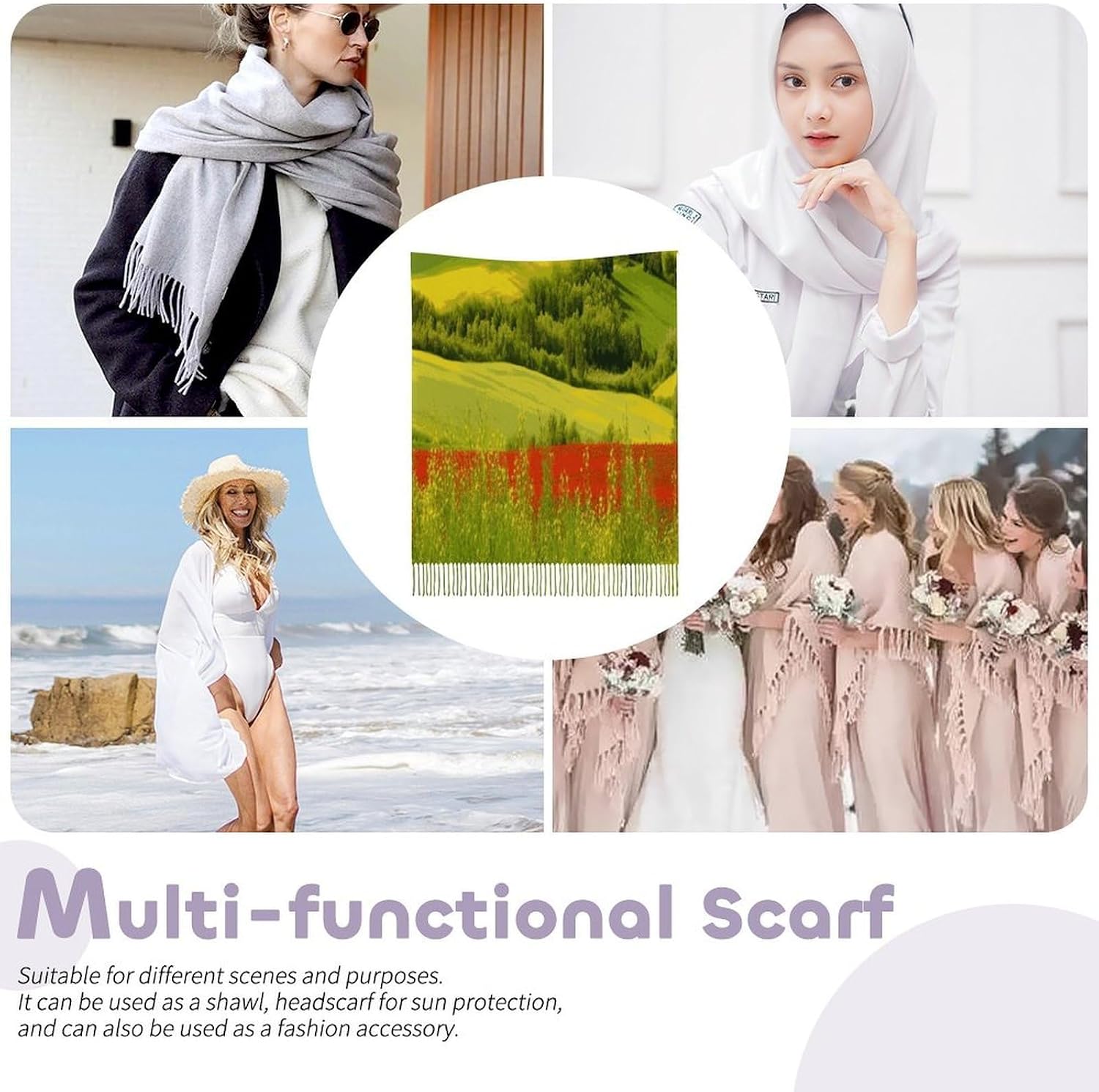 Tuscany Spring Scarf for Women Men Soft Warm Fashion Blanket Scarves Classic Cashmere Feel Scarf Long Shawl Large Scarves Cold Weather Thick Blanket Scarfs