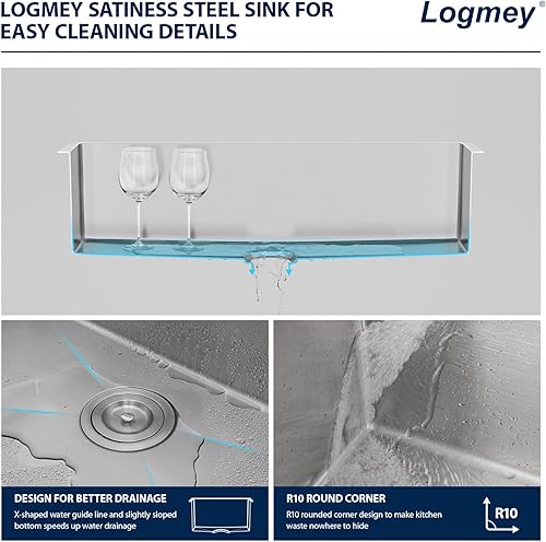 Miniatura 5 de Fregadero de montaje inferior de 32 pulgadas, fregadero de cocina de acero inoxidable de calibre 16, fregadero de cocina de 9 pulgadas de