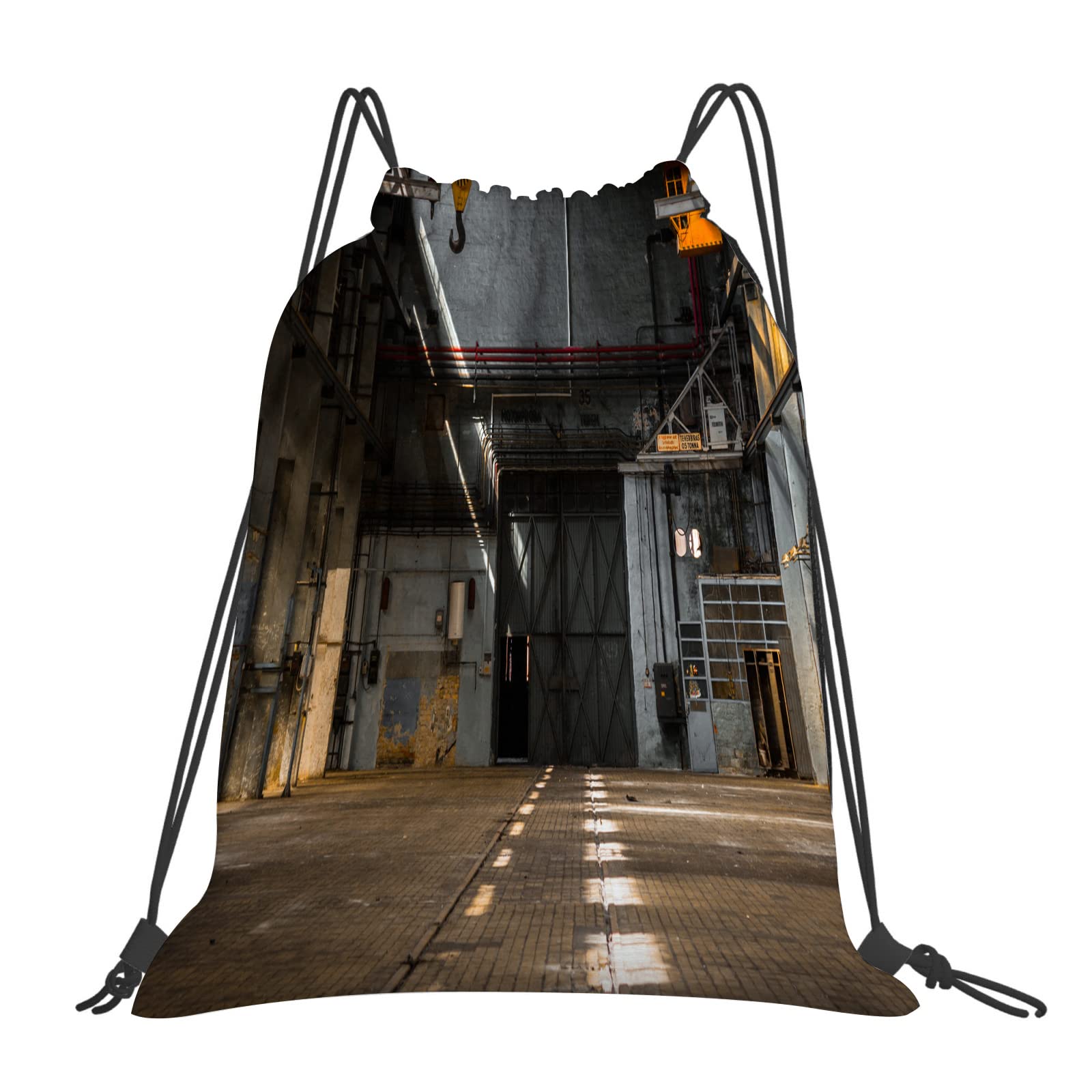 Drawstring Backpack - Gym Drawstring Bag for Women Pool Swim Bag Waterproof,Industrial decor, dark industrial interior of an old building Hang, manufac,Drawstring Sackpack Sports Yoga Travel Cinch Bag
