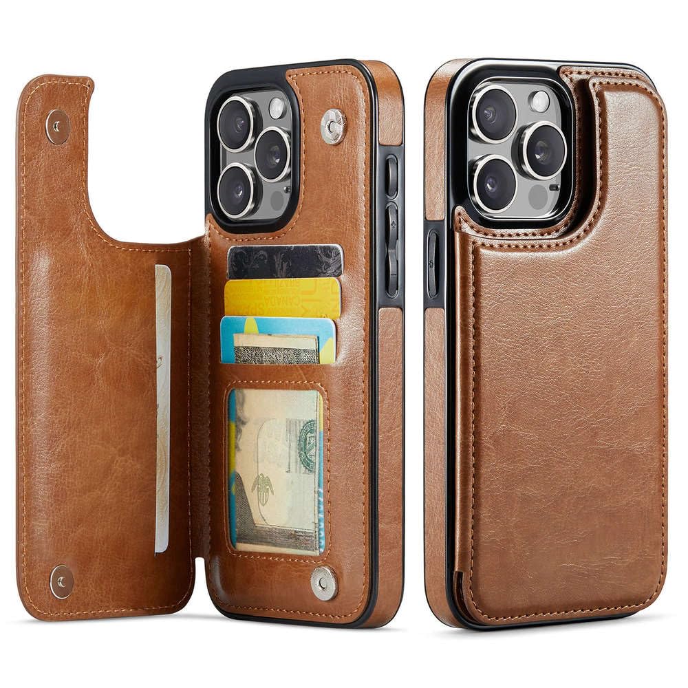 Custodia a portafoglio per iPhone 15, 14 Plus, 13, 12 e 11 Pro Max, con porta carte, in similpelle, con supporto e doppia chiusura magnetica, color cachi, per iPhone 11ProMax (6,5")