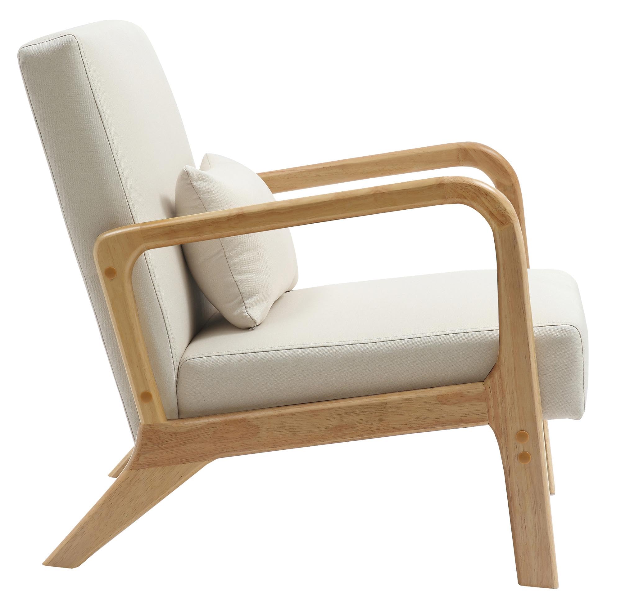 CLP Sillón Hibbing en Tela con cojín I Silla de Descanso con Base & reposabrazos de Madera I Butaca alcochada nórdica con Respaldo, Color:Crema