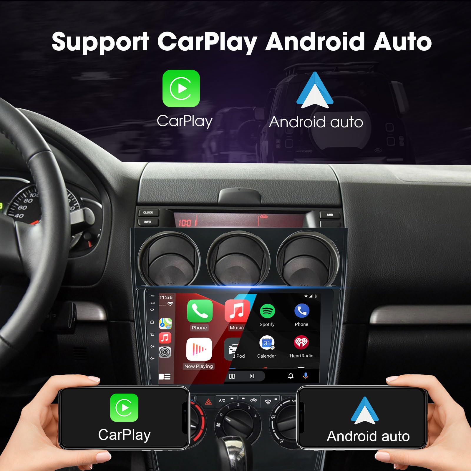 EZoneTronics Android 13 Radio Coche para Mazda 6 Atenza 2002-2008 con Wireless Carplay Android Auto 2 DIN 9 Pulgadas Pantalla táctil GPS navegación SWC Bluetooth USB WiFi FM/RDS Radio Player 2G +32G