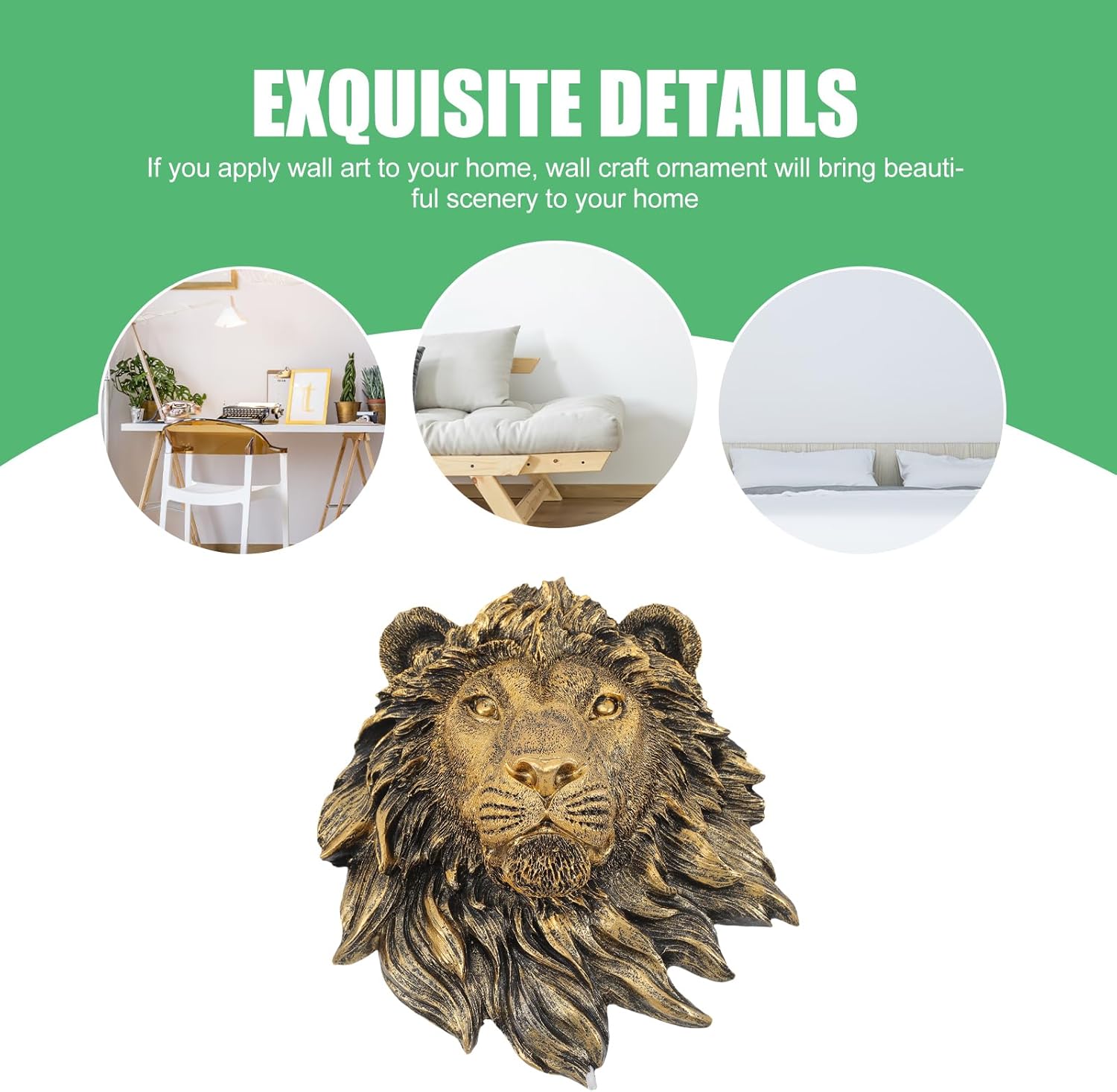 Veemoon Lightweight Lion Head Wall Decor Lion Head Wall Mount Sculpture Resin Hanging Animal Stuate Bronze Animal Plaque Home Ornament Fake Beast Decorations for Farmhouse Plaque(20 * 23 * 9.5cm)