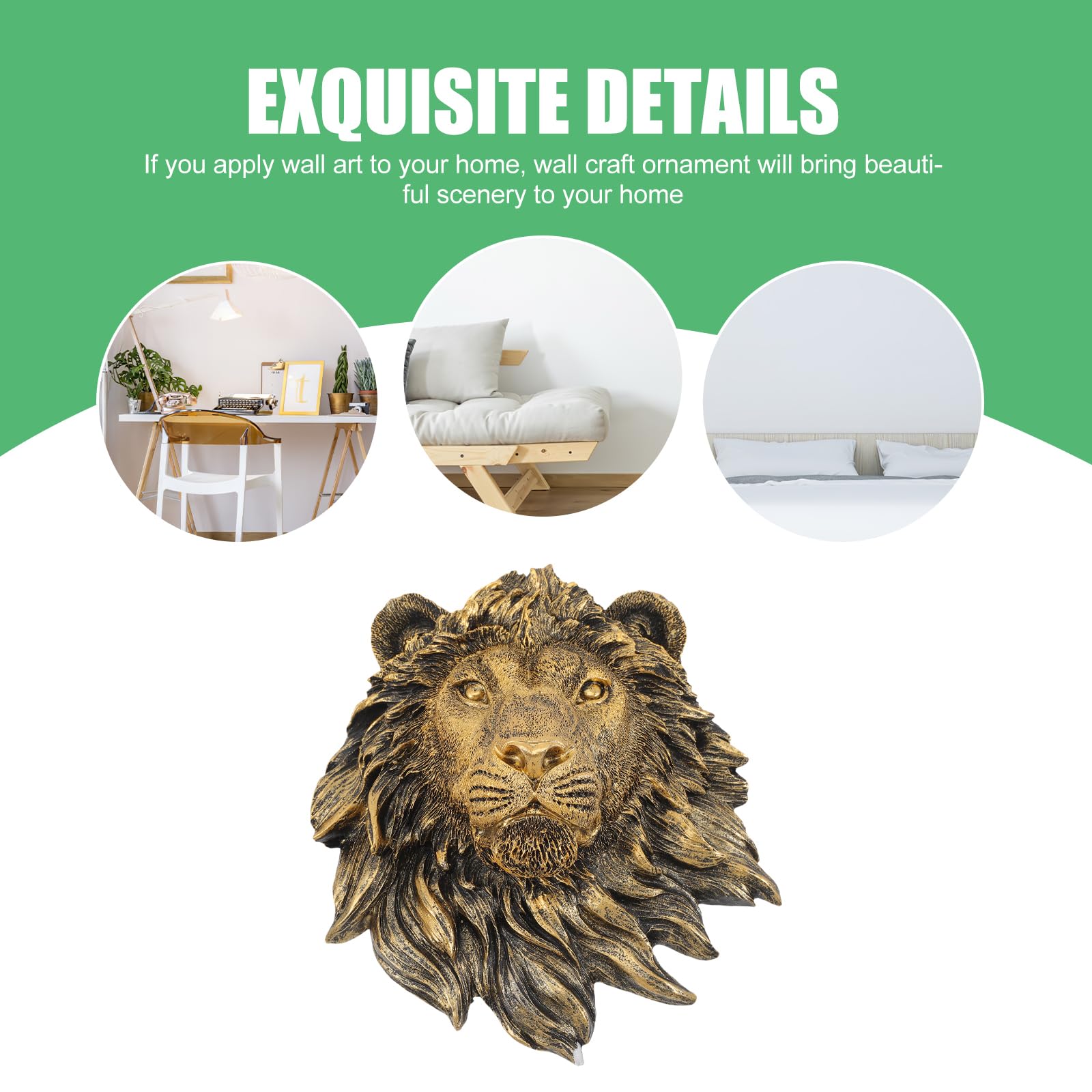Decoración de pared ligera con cabeza de león, escultura de resina para colgar en la pared, estuado de animal, bronce, adorno para el hogar, decoración de bestias falsas para placa de granja 5