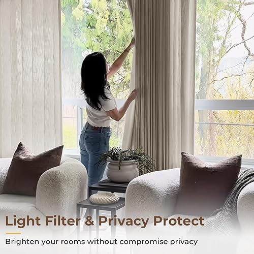 Miniatura 6 de INOVADAY Cortinas Plisadas de Pellizco con Memoria Entrenada de 90 Pulgadas de Largo, Cortinas de Lino para Sala de Estar, Juego de 2 Paneles de