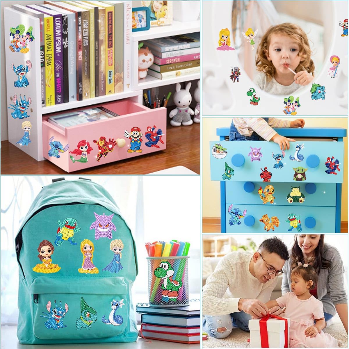 Kit Peinture Diamant Enfant MUSEDAY - 16 Dessins Animés Avec Diamants Et Outils - Activité Créative