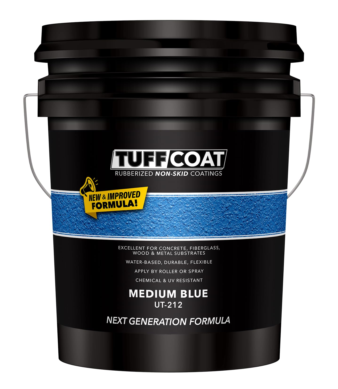 Tuff Coat Medium Texture Rubberized Non-Skid Deck Coating – Textured Non-Slip Safety Surface for Pool Decks, Docks, Boat Ramps, Patios, Walkways &amp; High-Traffic Areas (UT-212 Medium Blue-5-gallon)