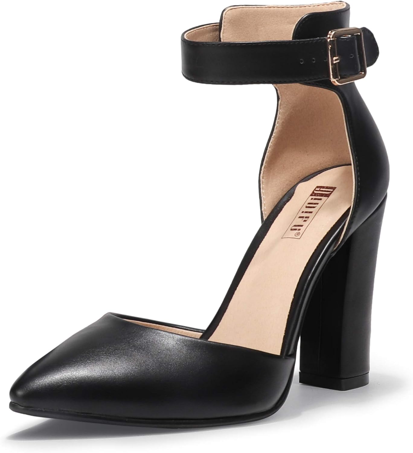 IDIFU Women's IN4 Pedazo High Block Heels Pumps Pointed Closed Toe Ankle Strap Dress Wedding Shoes