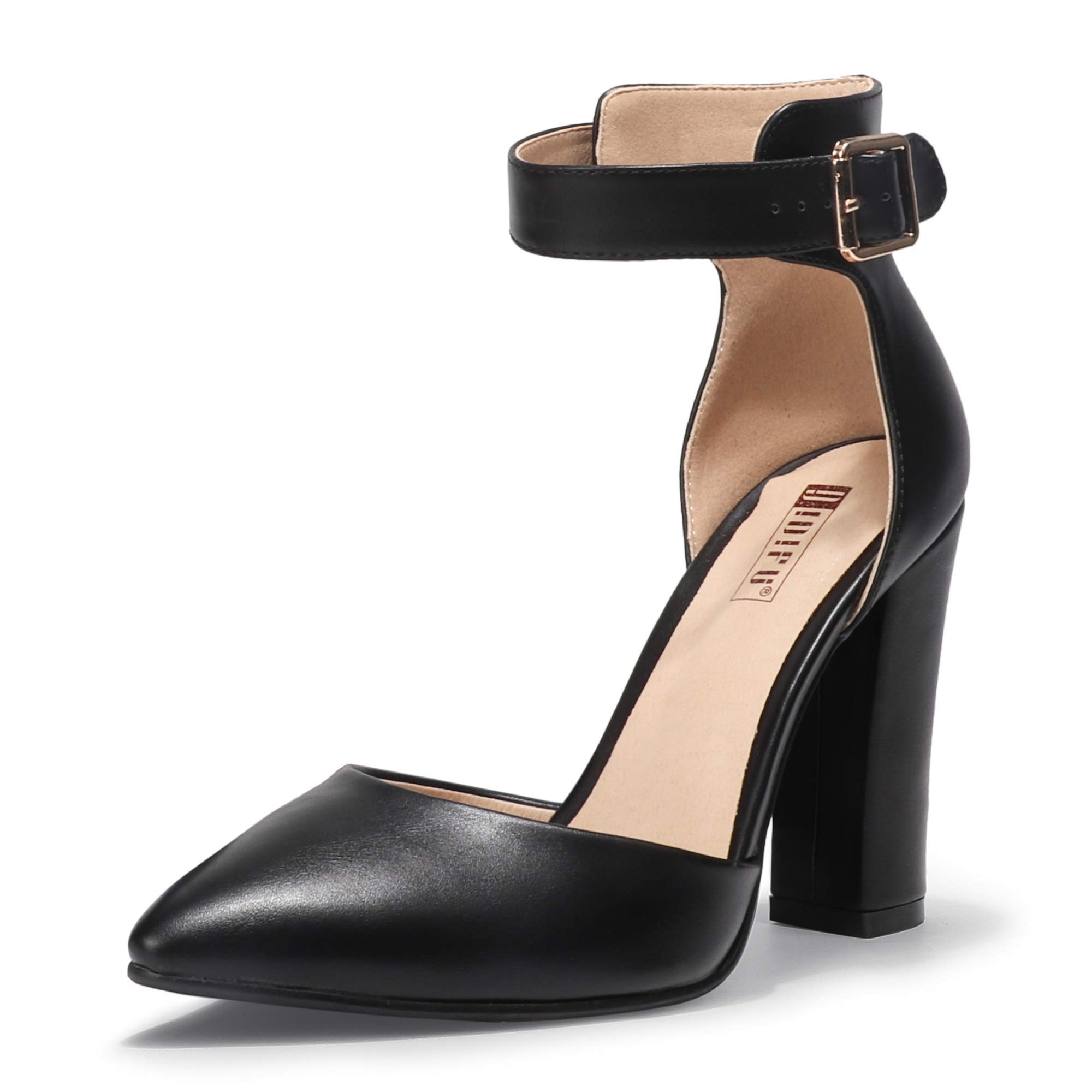 Women's IN4 Pedazo High Block Heels Pumps Pointed Closed Toe Ankle Strap Dress Wedding Shoes