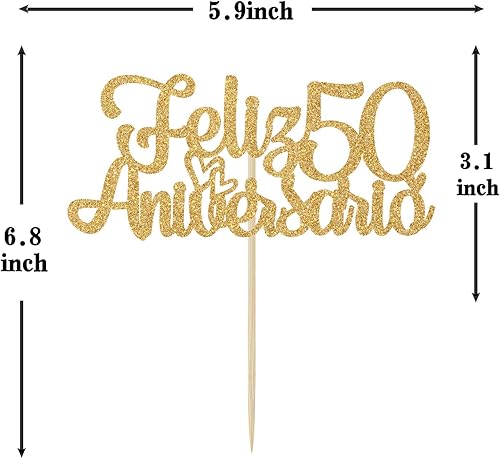 Miniatura 3 de Ferastar Feliz 50 aniversario decoración para tartas, decoración de boda de 50 años de amor, suministros de fiesta de feliz 50 aniversario,