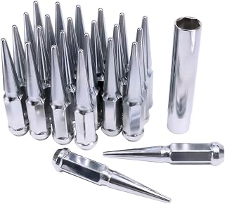 24 PCS Spike Lug Nuts 14x1.5 for Chevy Silverado Tahoe 4.4" Tall w/Key Chrome