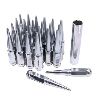 24 PCS Spike Lug Nuts 14x1.5 for Chevy Silverado Tahoe 4.4" Tall w/Key Chrome
