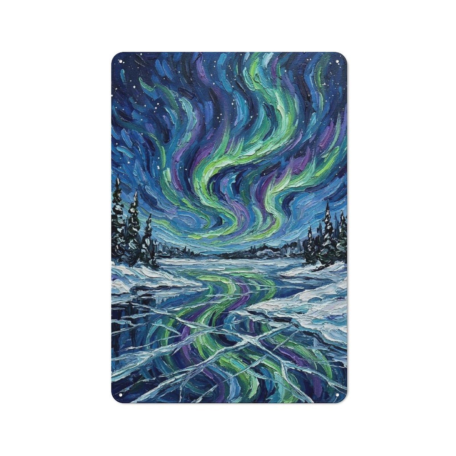 Junmoney Style-6 Aurora Borealis Painting Printed Metal Sign 30X20cm For Bar Or Restaurant, New Home Wall Decor For Hospitality Decor Collectors