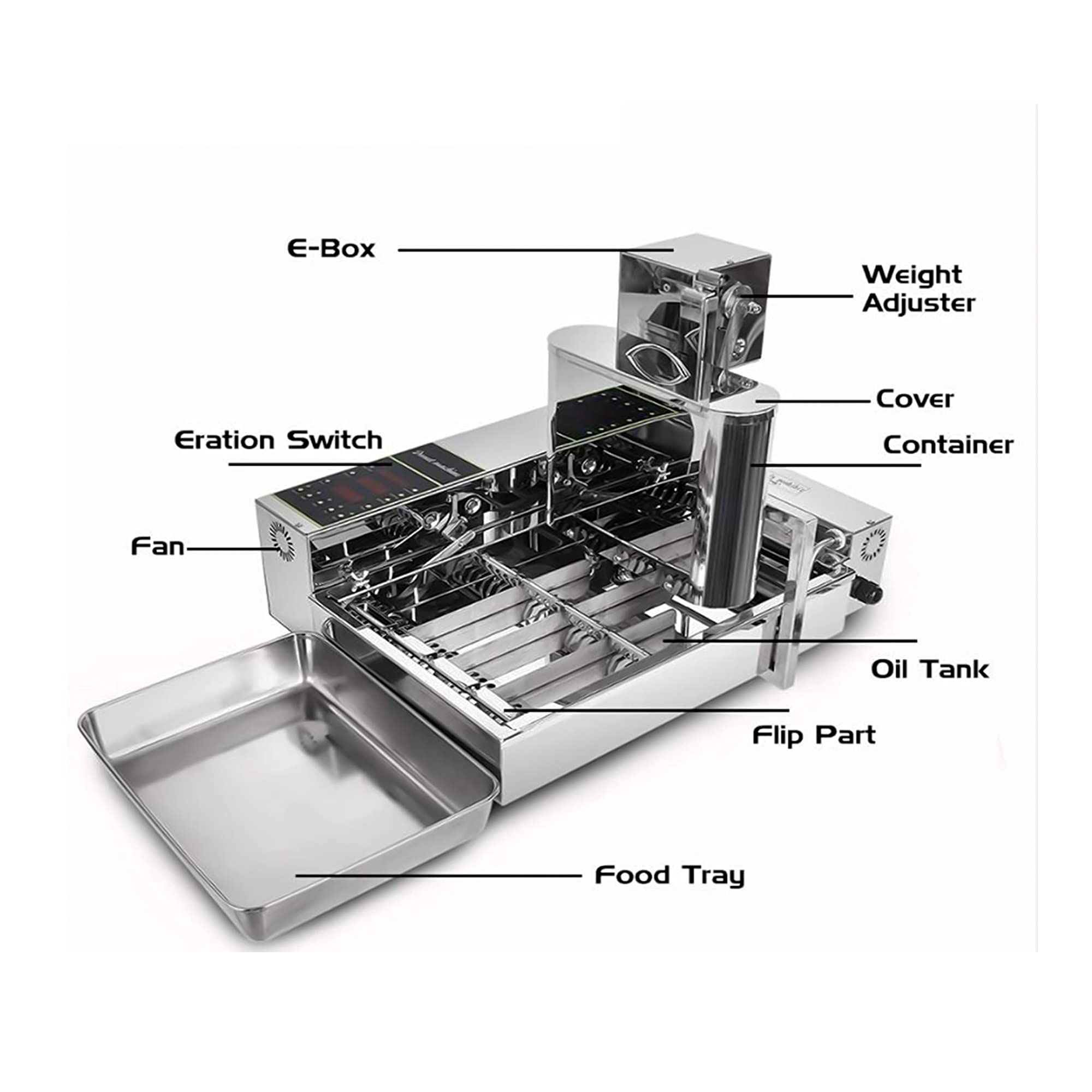 Automatische Donut-Maker-Maschine, 4 Reihen, 6 L Trichter, Kommerzielle Donut-Herstellungsmaschine, Brat-Mini-Donuts-Maker, Einstellbare Dicke, 304 Edelstahl