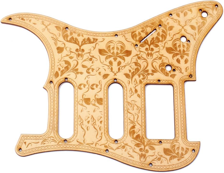 Alnicov Electric Guitar Pickguard，11 Hole SSH，Maple Wood，with Decorative Flower Pattern，for ST Electric Guitars image 2