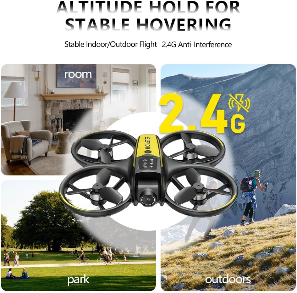Drone with camera for kids and Remote – Beginner RC Drone for Kids with Brushless Motor, Optical Flow Hover, One-Key Takeoff, FPV Video(Yellow-Batteries*2)