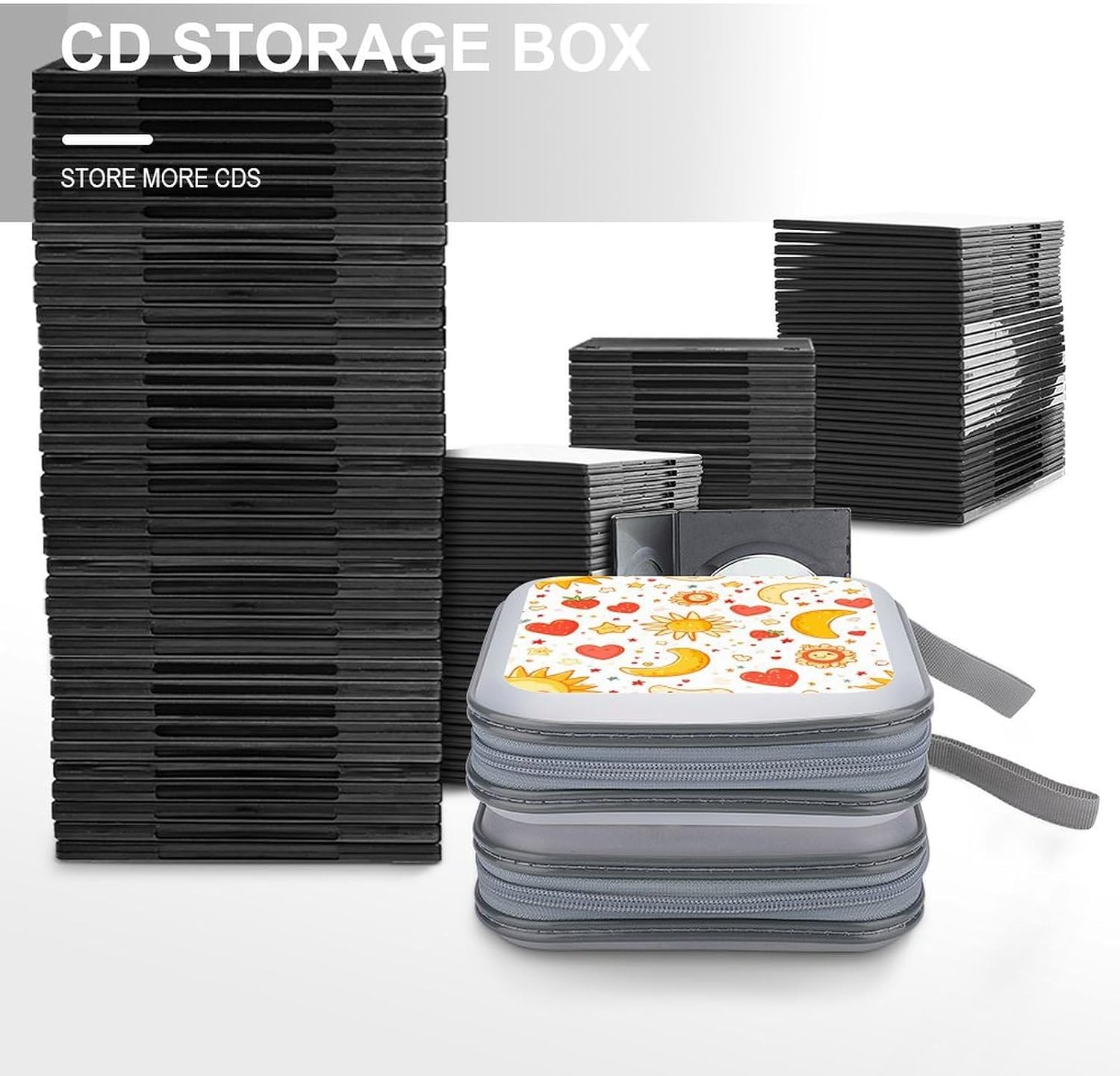 Sun Moon Strawberry Stars CD Case Portable DVD Storage Box CD Wallet Holder Binder Organizer for Car Home