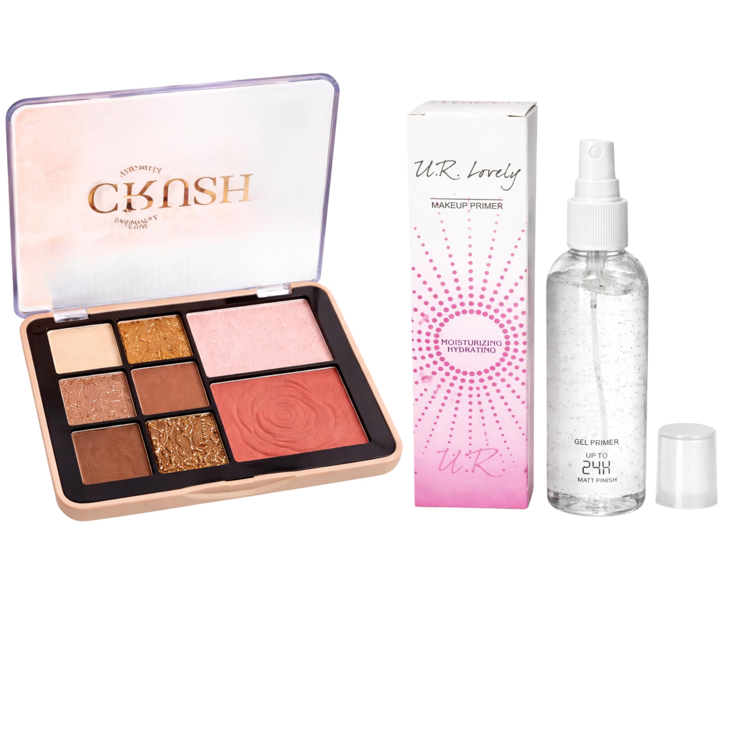 2-in-1 Face Blush, Eyeshadow Palette & Clear Face Primer Makeup Combo Kit | Includes CRUSH 3-in-1 Eye Shadow Palette Box with Highlighter & 24H Mattifying Gel Primer Spray for Women-image-21