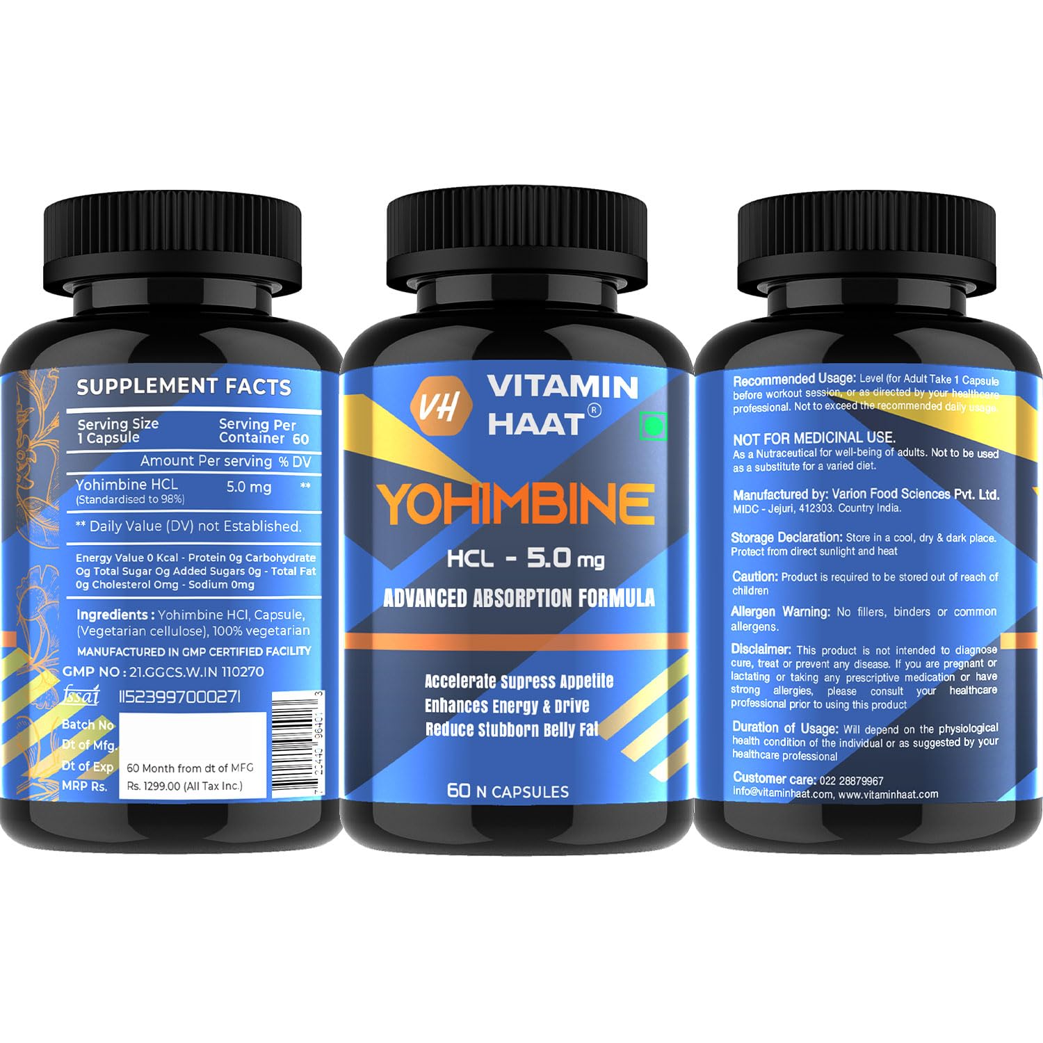 Yohimbine Hcl 5mg | Belly Fat Burner | Pre workout Supplement for Men and Women | Weight Loss Products | Pharmaceutical grade | 60 Capsules by VitaminHaat — Amazon image 3