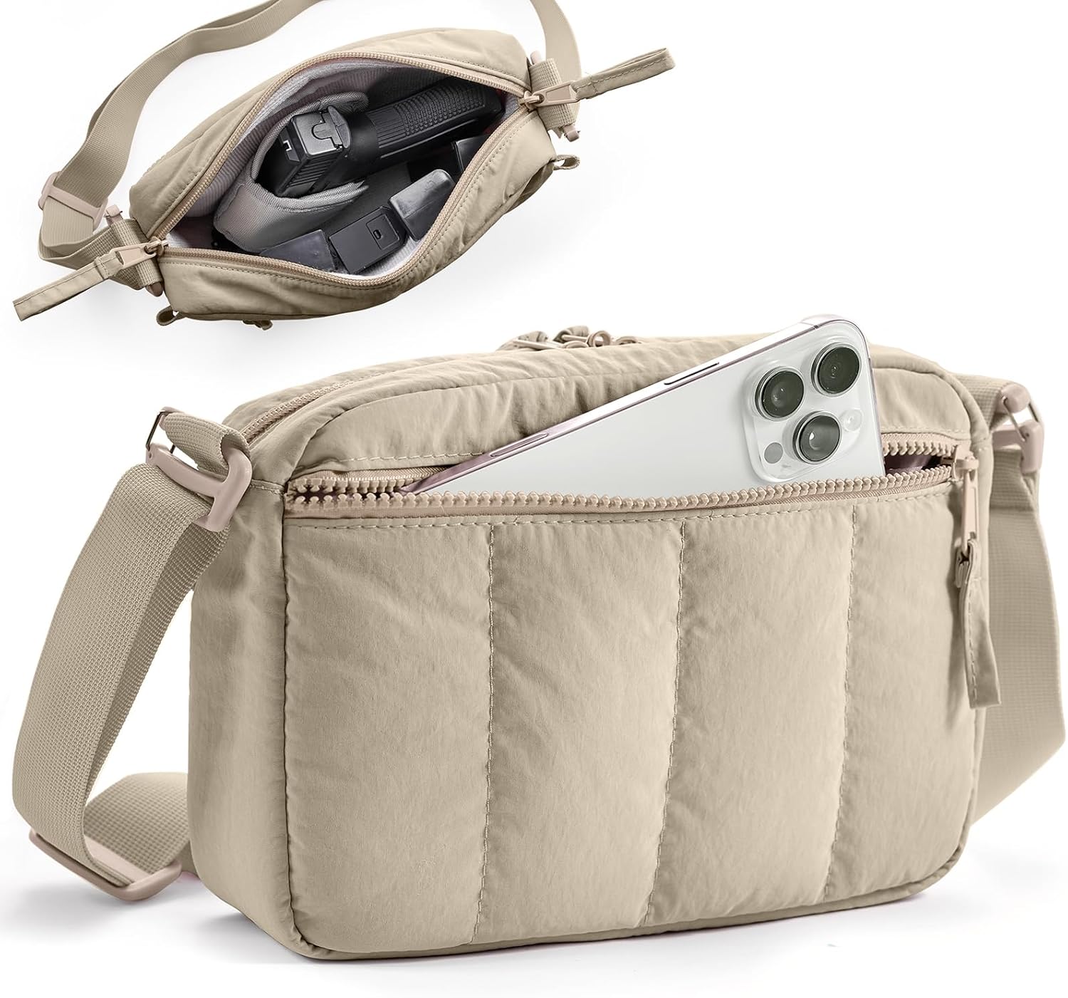 Soft Pistol Case for Women, Waist & Crossbody Concealed Carry Purse Gun Bag with Detachable Holster, Quilted Padded Handgun Pouch, Small Range Bag with Lockable Zipper for Handguns