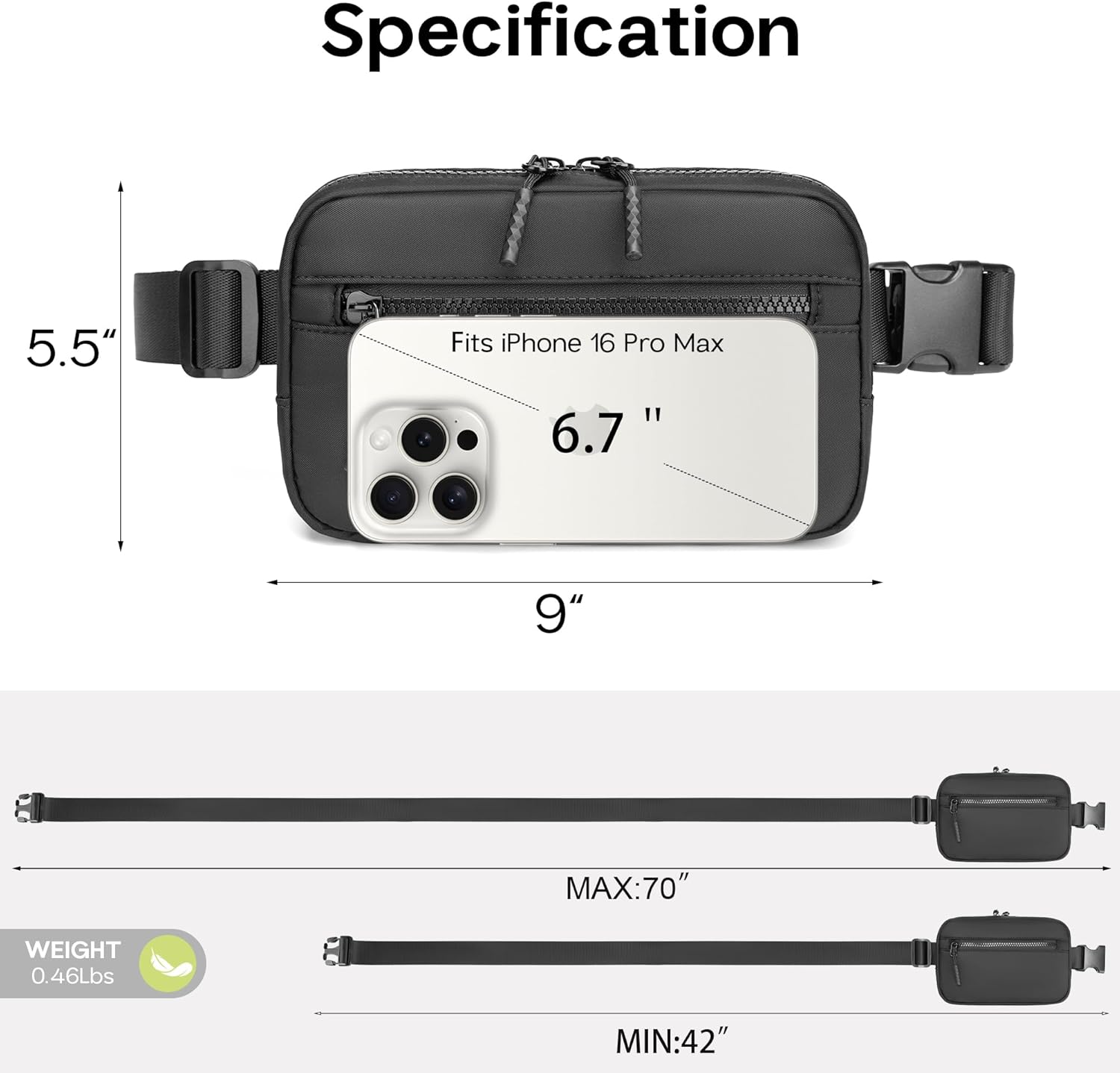 FORZAROCKET Plus Size Fanny Pack, 70-Inch Extended Strap Belt Bag, Crossbody Sling for Women & Men - Image 6