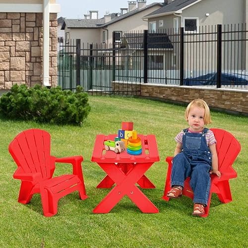 Miniatura 4 de Costzon Juego de mesa y silla para niños, mesa de actividades al aire libre y sillas Adirondack para picnic, jardín, patio, patio trasero y playa
