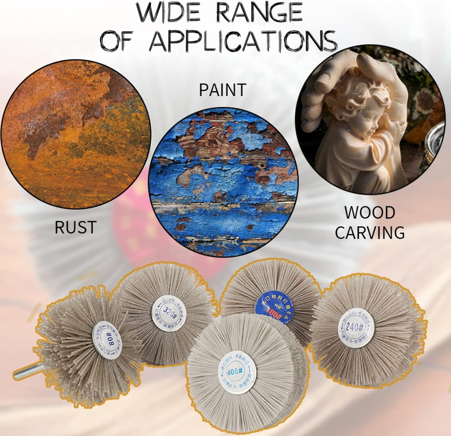 4pcs 80x30x6mm Abrasive Nylon Wheel Brush Woodwork Polish Grinder 80# 240# 400# 600# For Wood Furniture 1/4'' Shank