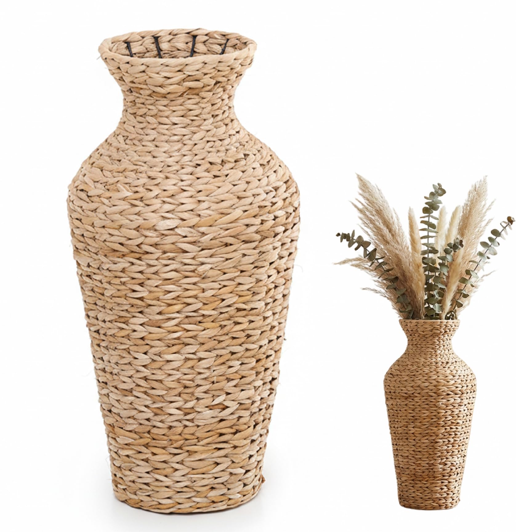 Takingup Rattan Vase, 22 Inch Natural Seagrass Woven Vase Basket for Dried Flowers, Boho Chic Home Decor for Living Room Entryway