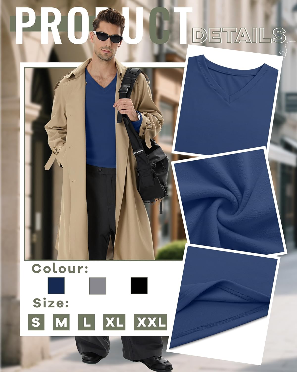 3 Pack Men's Thermal Long Sleeve Shirts V Neck Fleece Lined Loose Fit Warm Base Layer Winter Casual Tops - Image 6