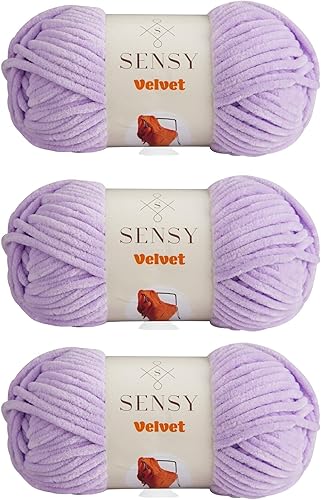 3 madejas de hilo Sensy de terciopelo para ganchillo, hilo para mantas de bebé, hilo de chenilla, hilo amigurumi, 3.5 onzas, 132 yardas, calibre 5
