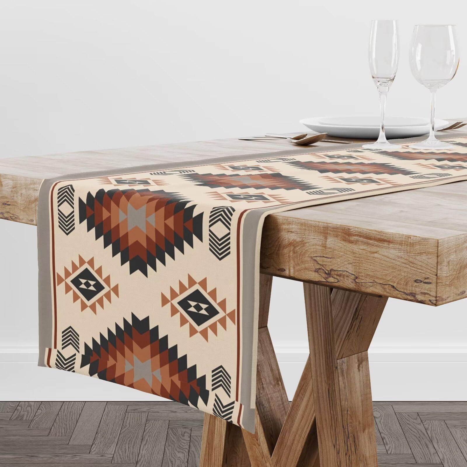 Focusbrite Aztec-11 Aztec Southwest Table Runner,Ethnic Style Design Geometric Table Runners Table Setting Decor For Garden Farmhouse Wedding Party Holiday Dinner Home Coffe 13X36 Inch