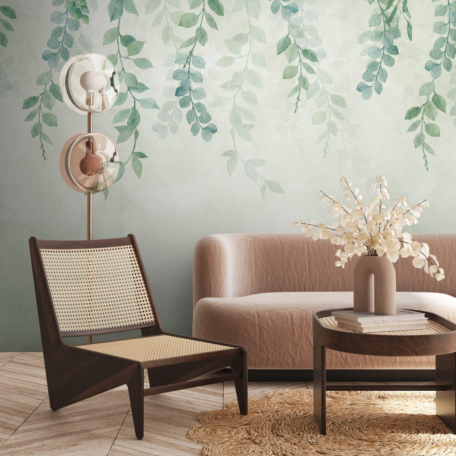 Papier peint floral Profhome 399071-GU intissé vert crème bleu rouleau panoramique de 20m