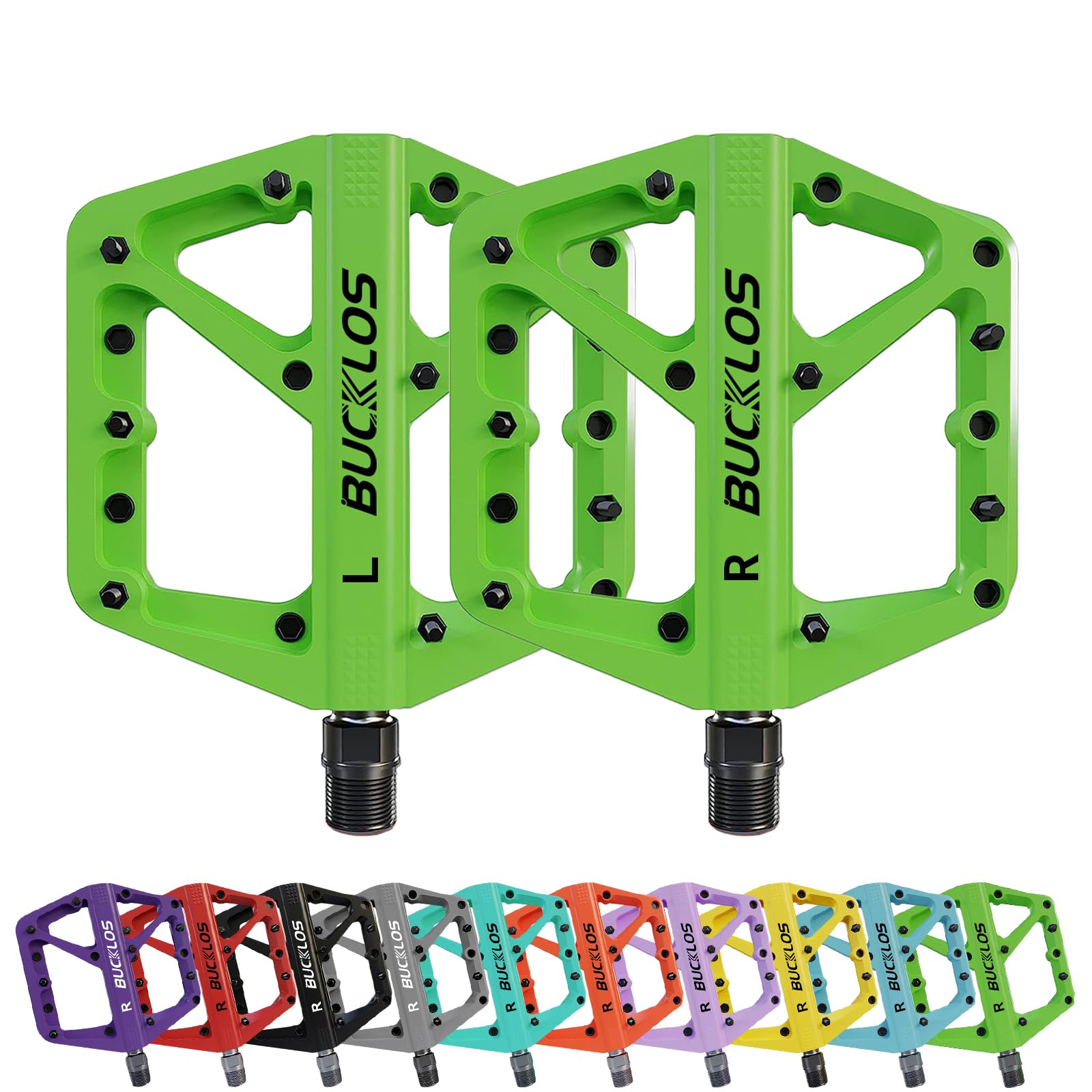 AEYINO MTB Pedals Flat Mountain Bike Pedals Road Large Platform Nylon Non-Slip for Adult Bicycle Gravel/Hybrid Bike 9/16"