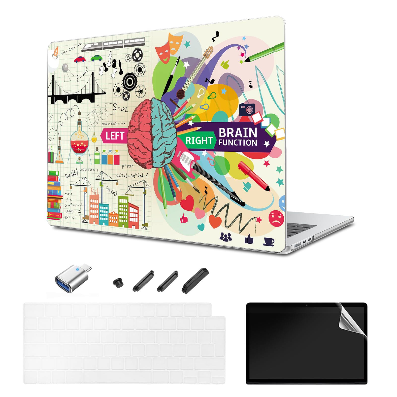 Compatibile MacBook Air 13.6 pollici Custodia 2022-2025 Modello di rilascio A3240 M4 A3113 M3 A2681 M2, custodia rigida per laptop con motivo stampato per MacBook Air 13.6, Cervello creativo