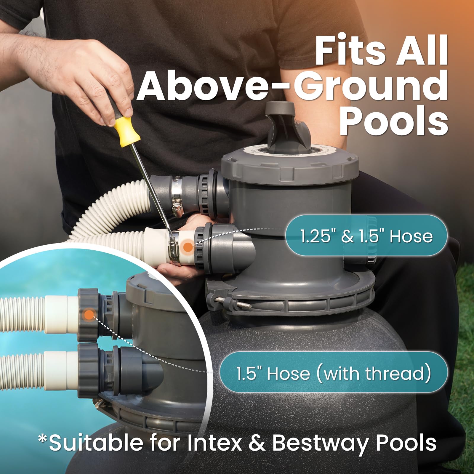 Pompe à filtre à sable pour piscine hors sol, pompes de piscine hors sol avec minuterie, filtre à sable pour piscine avec valve à 6 voies, filtration efficace, 25,4 cm