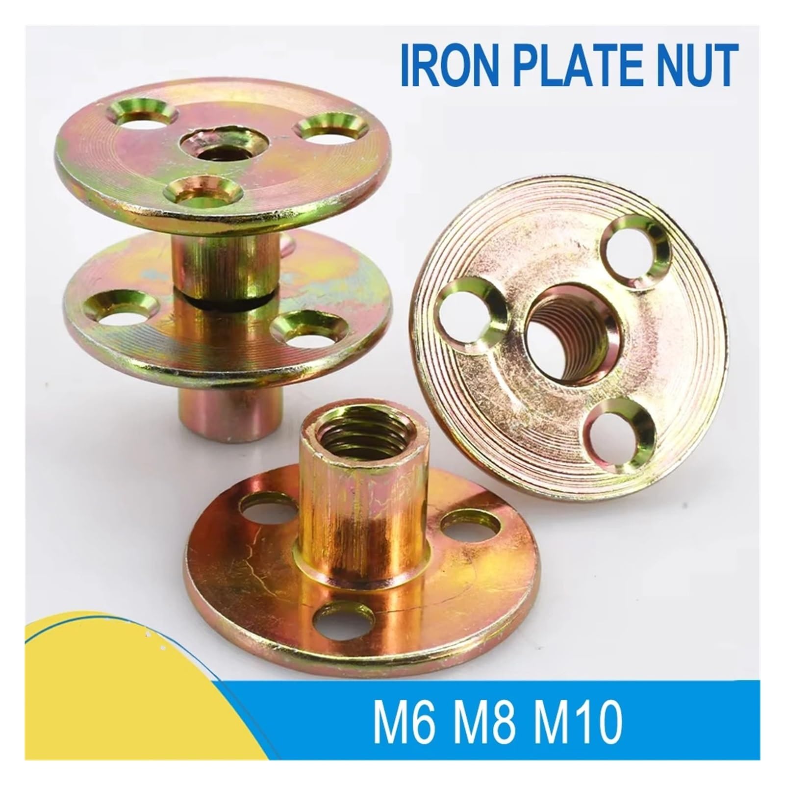 Dado flangiato Dado a piastra in ferro Dadi flangiati a tre fori M6 M8 M10 Filettatura di accoppiamento Blocco di fissaggio for mobili Divano Fissaggio for accessori for mobili Dadi a T(30pcs,M6)