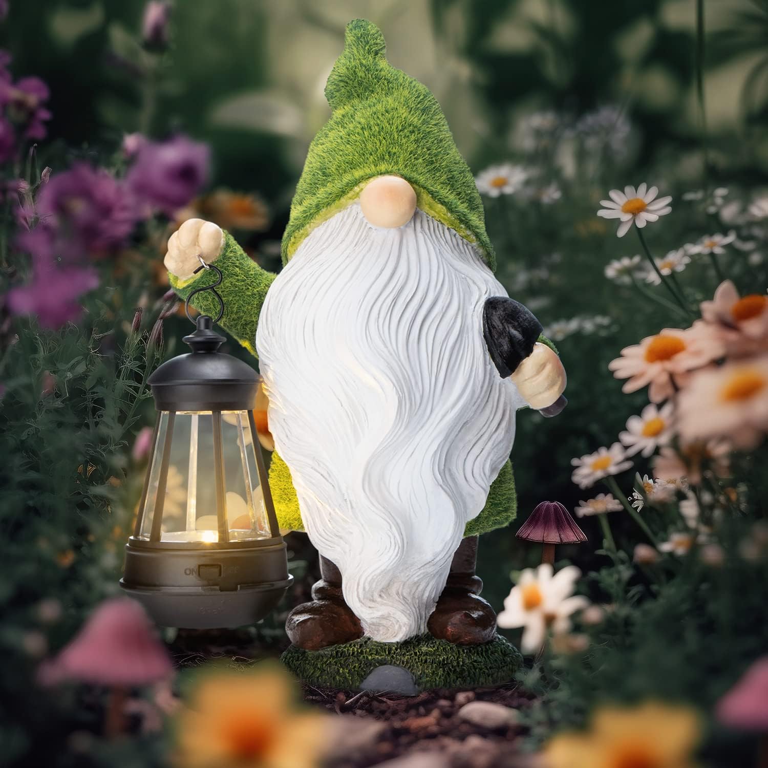 ButterTree Green Gnomes Garden Decor Solar Gnome Sculpture