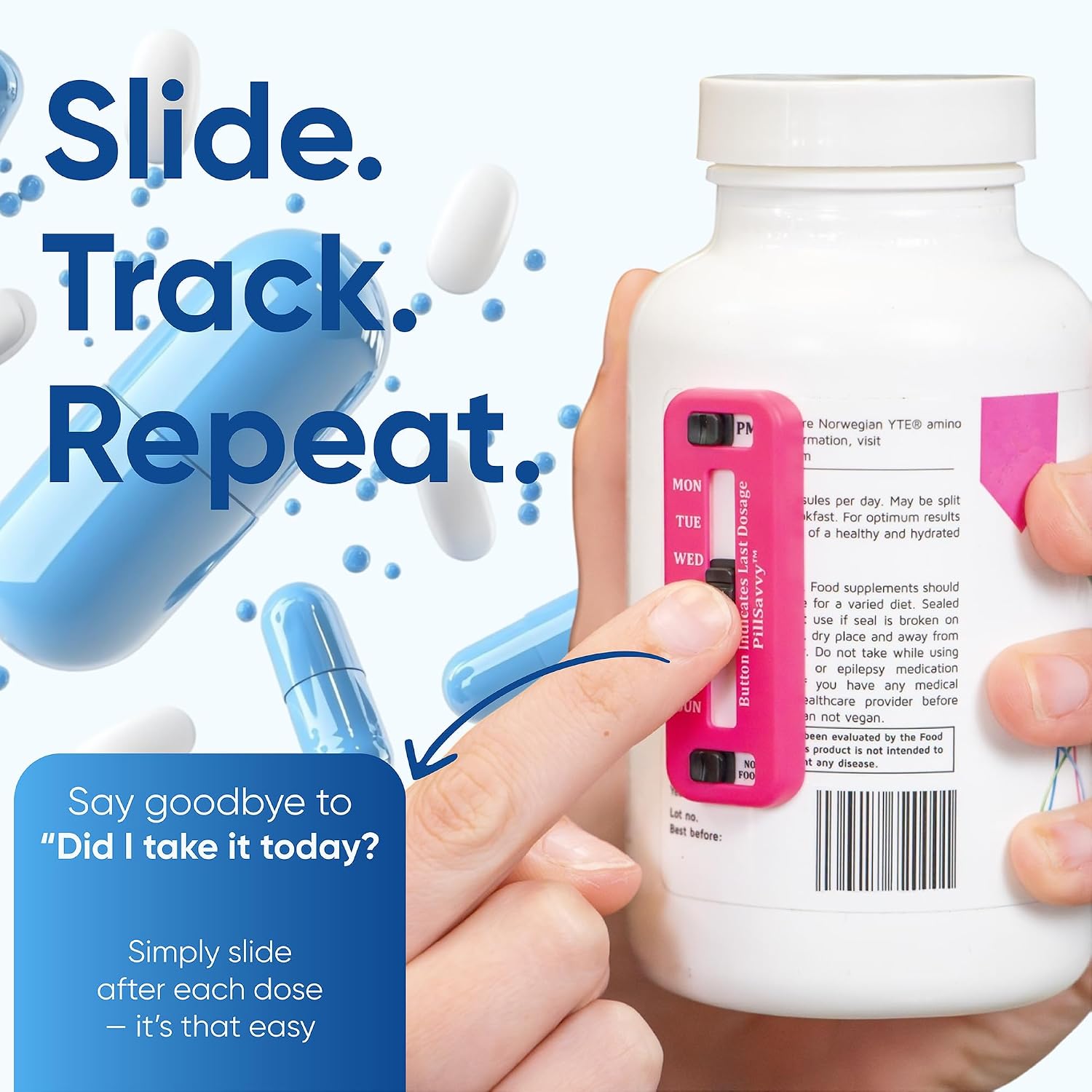 PillSavvy™ Daily Pill Tracker – Non-Digital, Reusable Medication Reminder for Bottles & Organizers – Easy to Use, Curved Back – Track Prescriptions, Vitamins, Supplements & Pet Meds (Pink, 5 Pack) image 3
