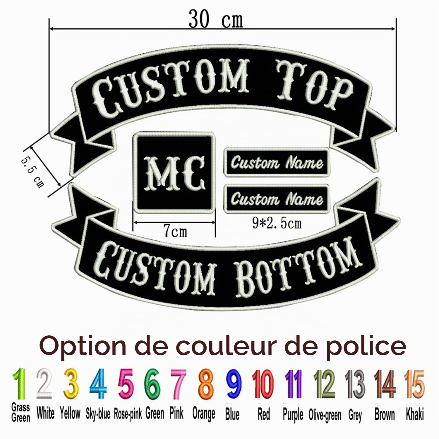 Patch personnalisé gilet motard moto Rocker nom texte patchs Ensemble de 5 | écussons brodés personnalisés style rocker pour motards - Grands badges pour veste, veste en jean, noir - Nom brodé - Fer sur