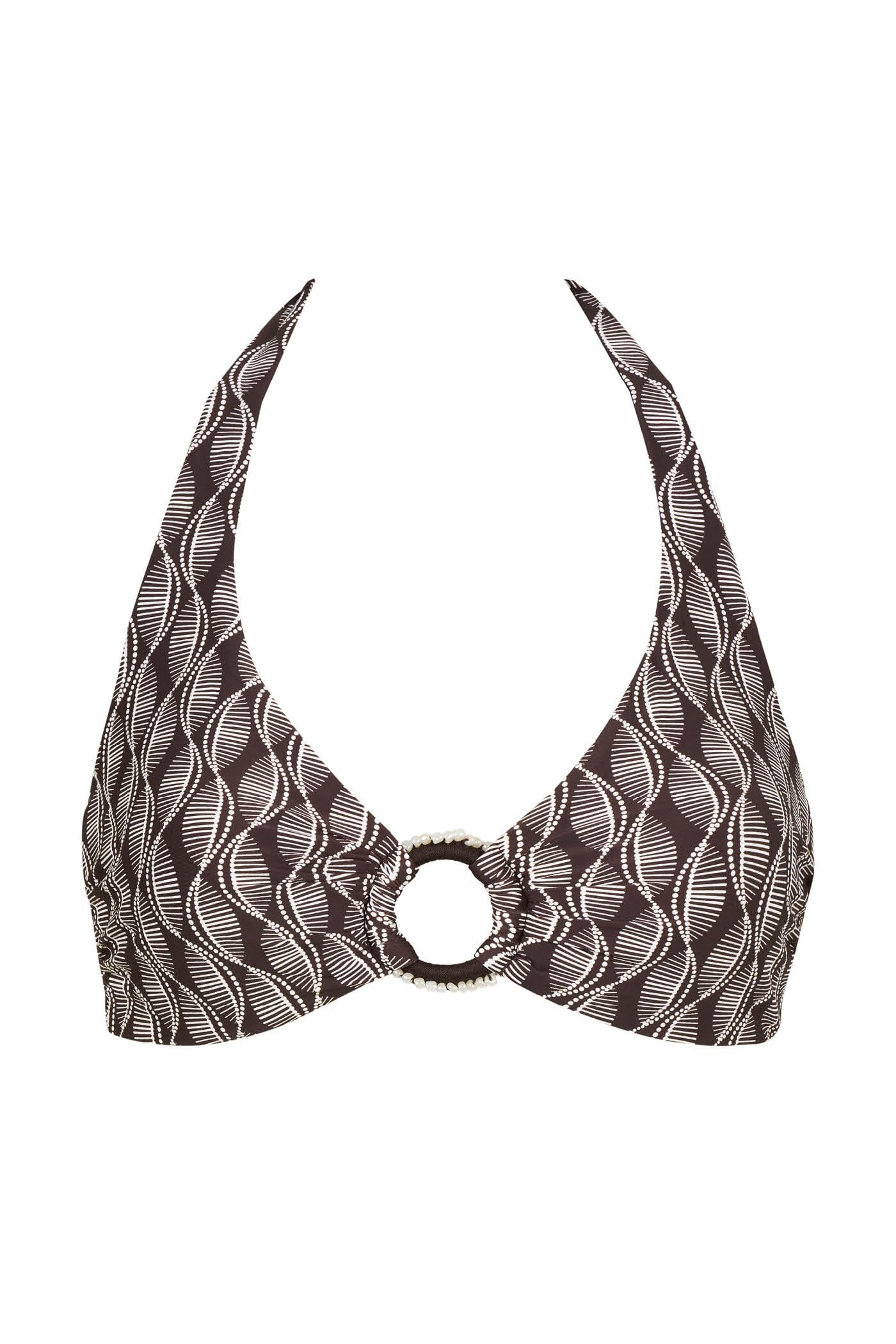Goldenpoint Donna Costume da Bagno Seashell - Parte Alta del Bikini - Triangolo Fisso Senza Imbottitura con Anello Centrale in Microfibra Fantasia Geometrica Bicolore