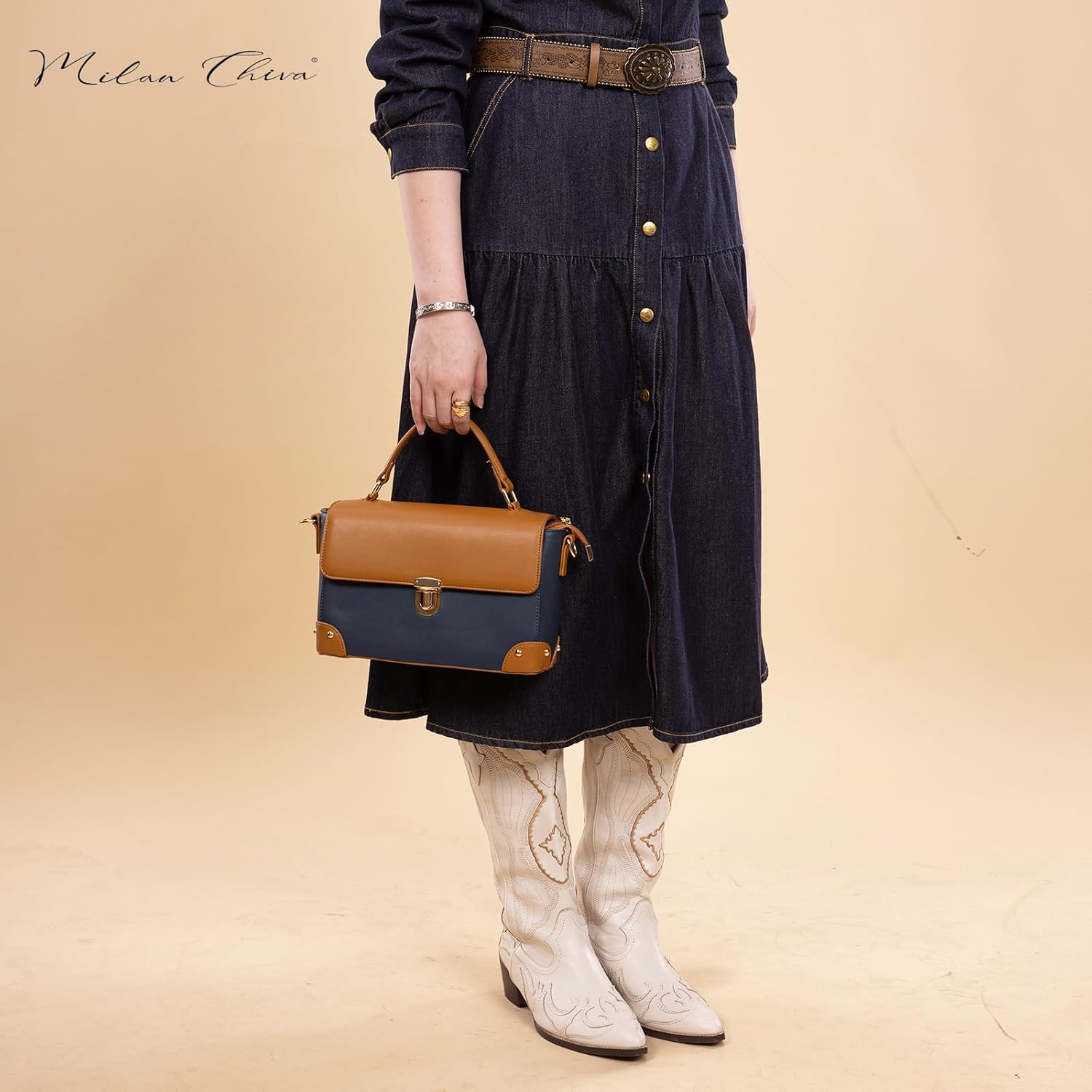 Milan Chiva Top Handle Purse for Women Elegant Vegan Leather Handbag With Adjustable Crossbody Strap