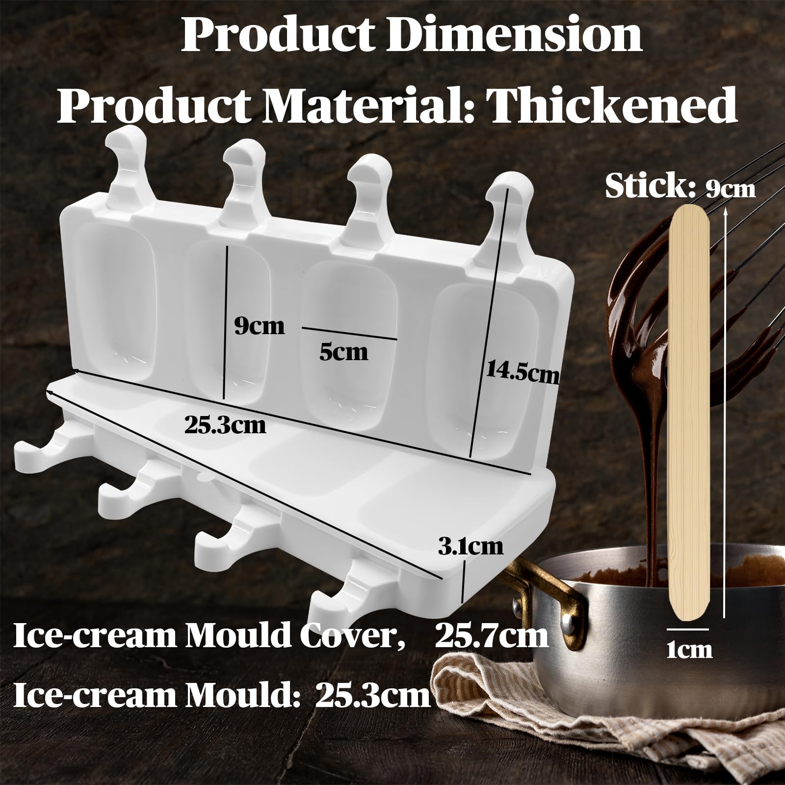 2 Pezzi Stampi Per Ghiaccioli In Silicone 8 Cavità Stampi Per Gelato Riutilizzabile Materiale Spesso Senza BPA, Con 100 Bastoncini In Legno, Ideale Per Cioccolato Gelato, Gelati In Diversi Gusti