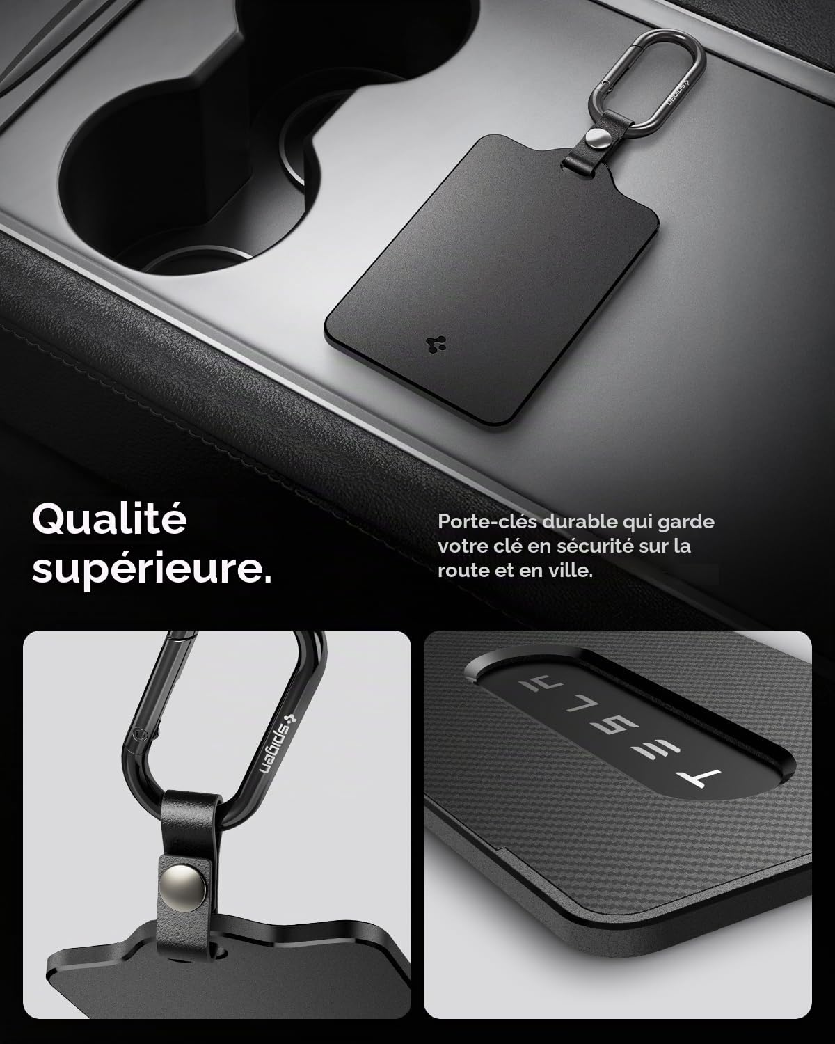 Spigen Porte-Carte pour Tesla [Lot de 2] Étui Carte-Clé avec Mousqueton Compatible avec Tous Les Modèles, Accessoire pour Tesla Model Y (~2025 2026 Juniper), 3 (~2024-26 Highland), S, X - Noir